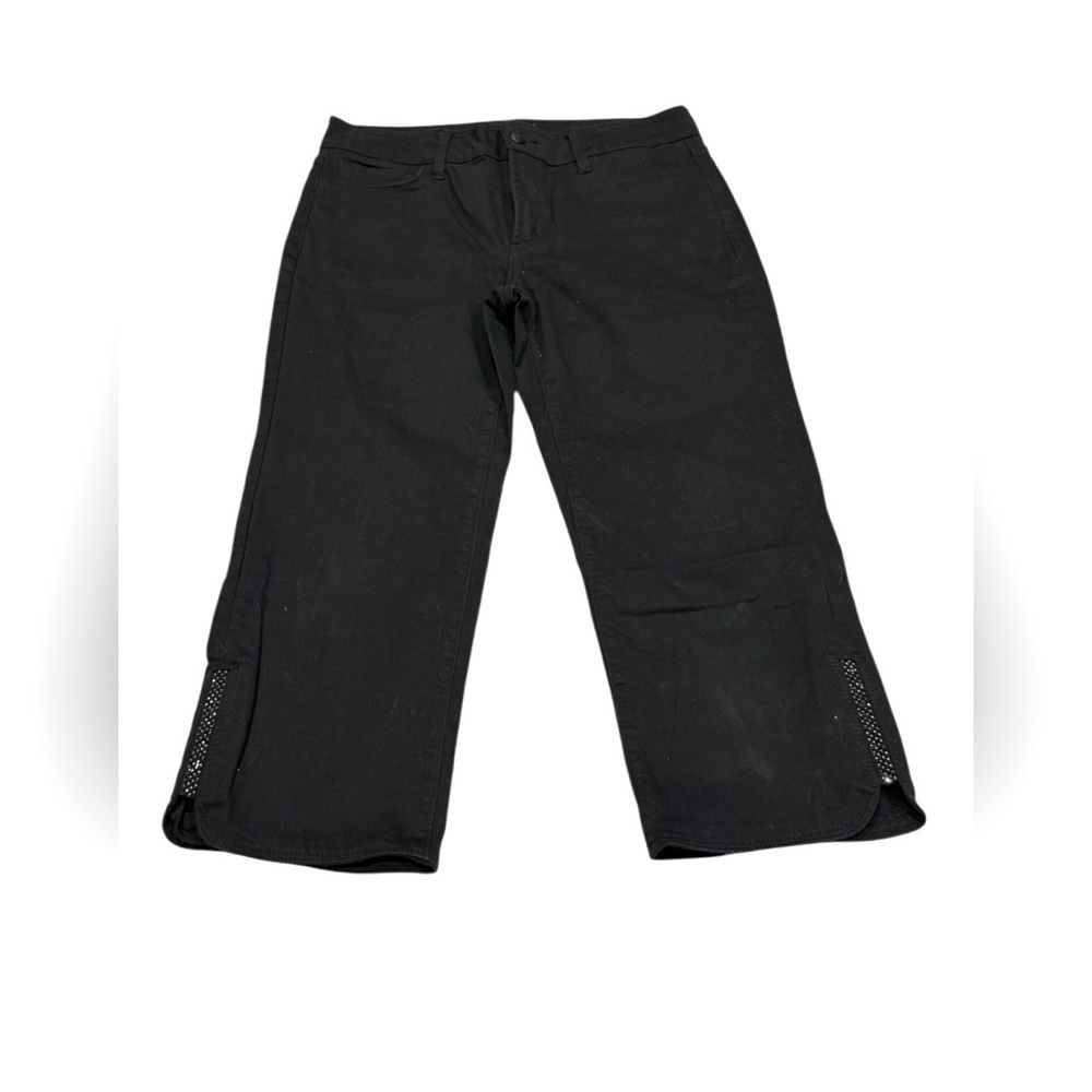 NYDJ Black Cropped Pants with Studded Glittet Side Slits Stretch Size 6